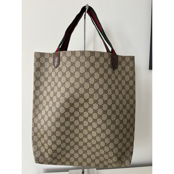 Authentic Vintage GUCCI Oversized Canvas Tote, Sherry Line GG MONOGRAM Leather - Picture 8 of 16